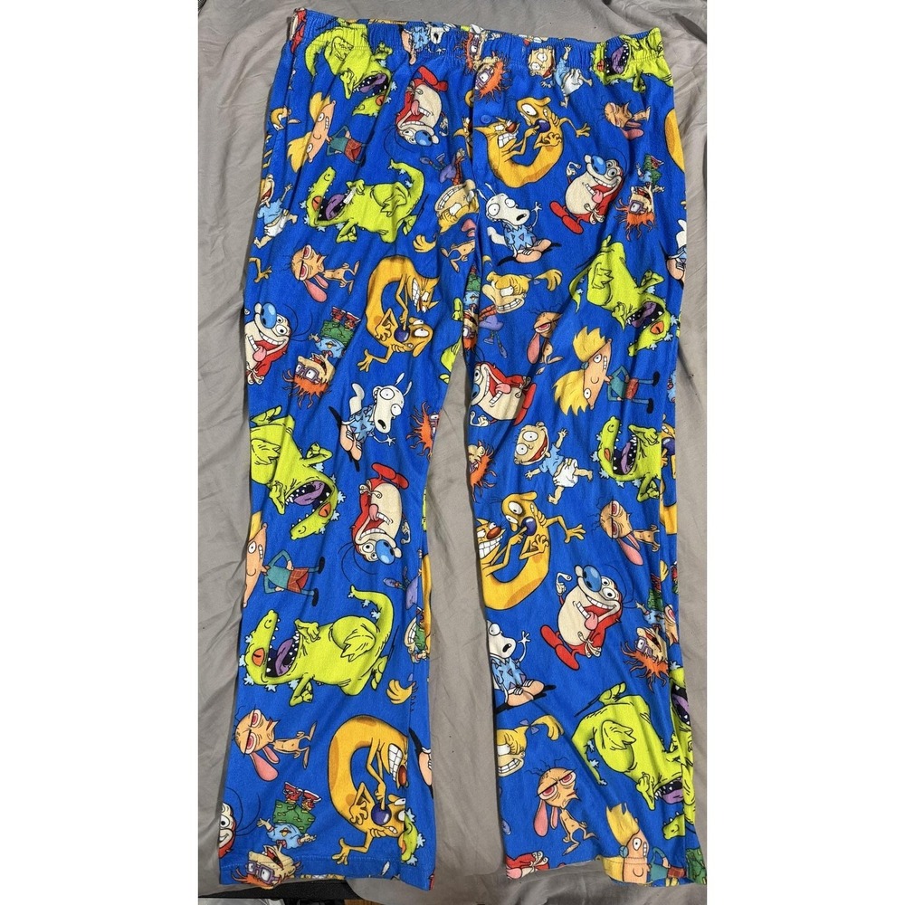 Nickelodeon Pajama Pants Mens 2XL Blue Cartoon Ren & Stimpy Rugrats Arnold